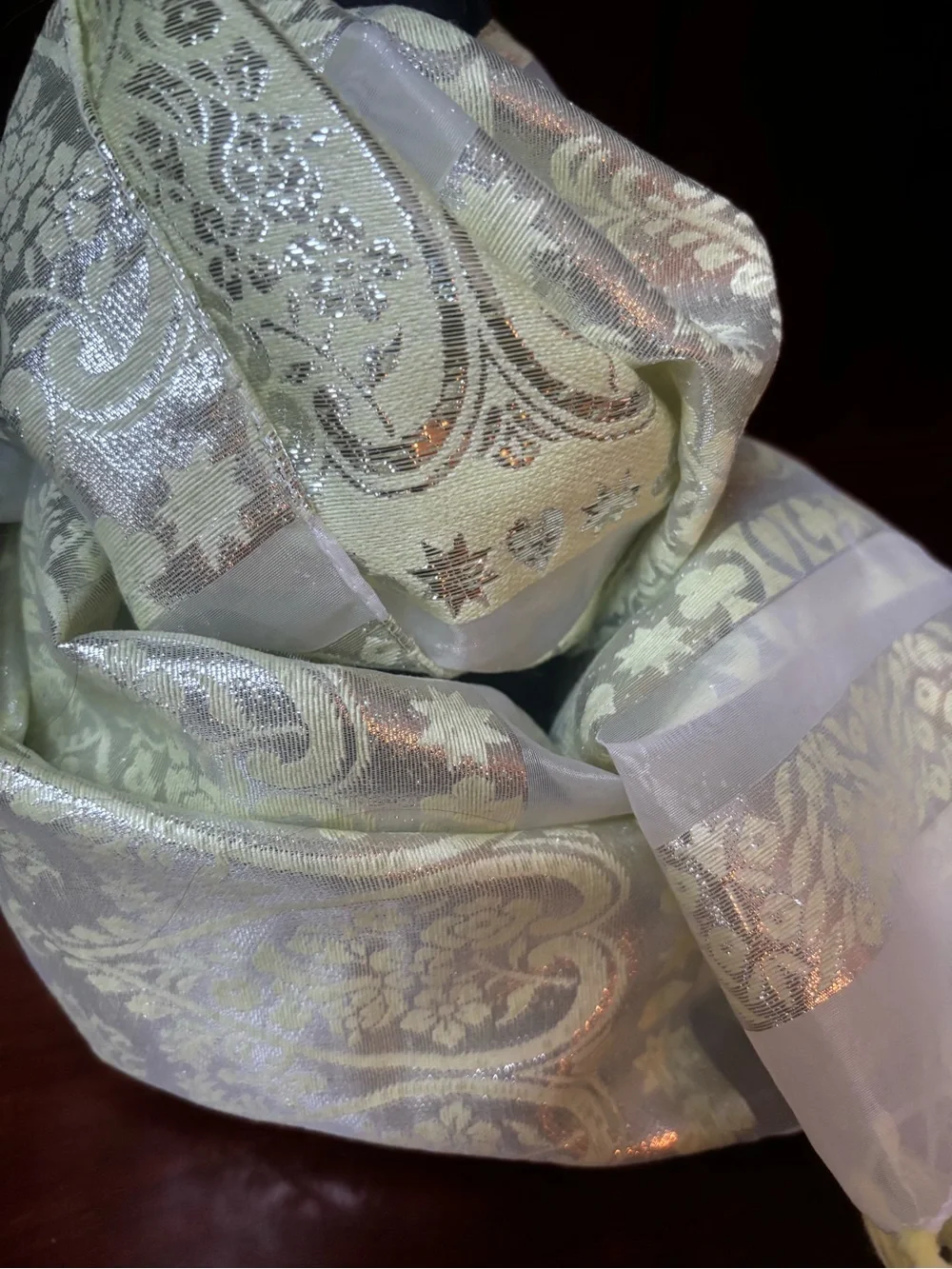 metallic zari brocade shawl featuring traditional intricate paisley (buta)